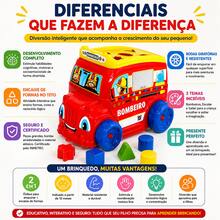Brinquedo Interativo Educativo Ônibus com Encaixe de Formas - Vermelho - Visão 5