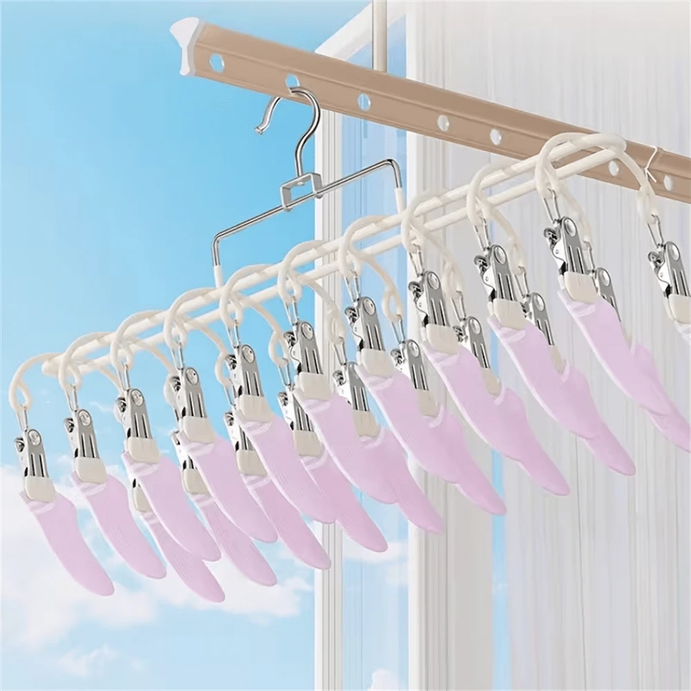 1-Piece Drying Rack With 20 Hangers, Featuring Clip-On Underwear Hooks, Available In Three Colors. Suitable For Home Balcony Use, Ideal For Socks, Bras, Underwear, And Clothing. - View 1