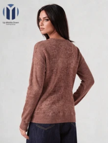 Suéter Casual de Punto Ligero para Mujer: Cuello Redondo y Estilo Relajado - Ideal para Otoño e Invierno - Rosa - Ver 5