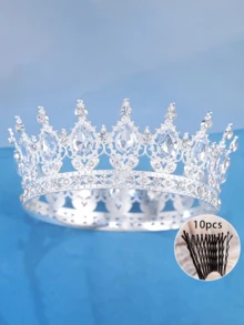 1件奢华祖母绿金水晶水滴皇冠，皇家女王头饰，适合婚礼、选美比赛、生日派对等场合 - 彩色 - 查看 14