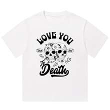 Boy Men's Short Sleeve T-Shirt With Skull And Rose Print, American Retro Style, Urban Fashion Brand, Loose Fit, Couple Style. - 白色 - 查看 12