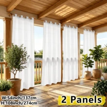 2 Pcs Outdoor Waterproof Solid Color Garden Decor Light Filtering Opacity With Grommet Top, Water Repellent, Privacy Protection Curtains For Patio, Porch, Pergola, Gazebo, Cabana - White - View 12
