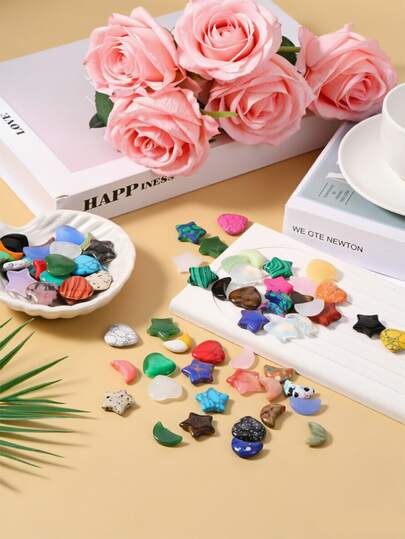 Bộ 12 viên đá pha lê hình sao, trăng, trái tim được đánh bóng, dùng để tự làm đồ thủ công và thiền định, đá quý tự nhiên dùng cầm tay, vật dụng cân bằng năng lượng Reiki, món quà Valentine hoàn hảo dành cho phụ nữ.