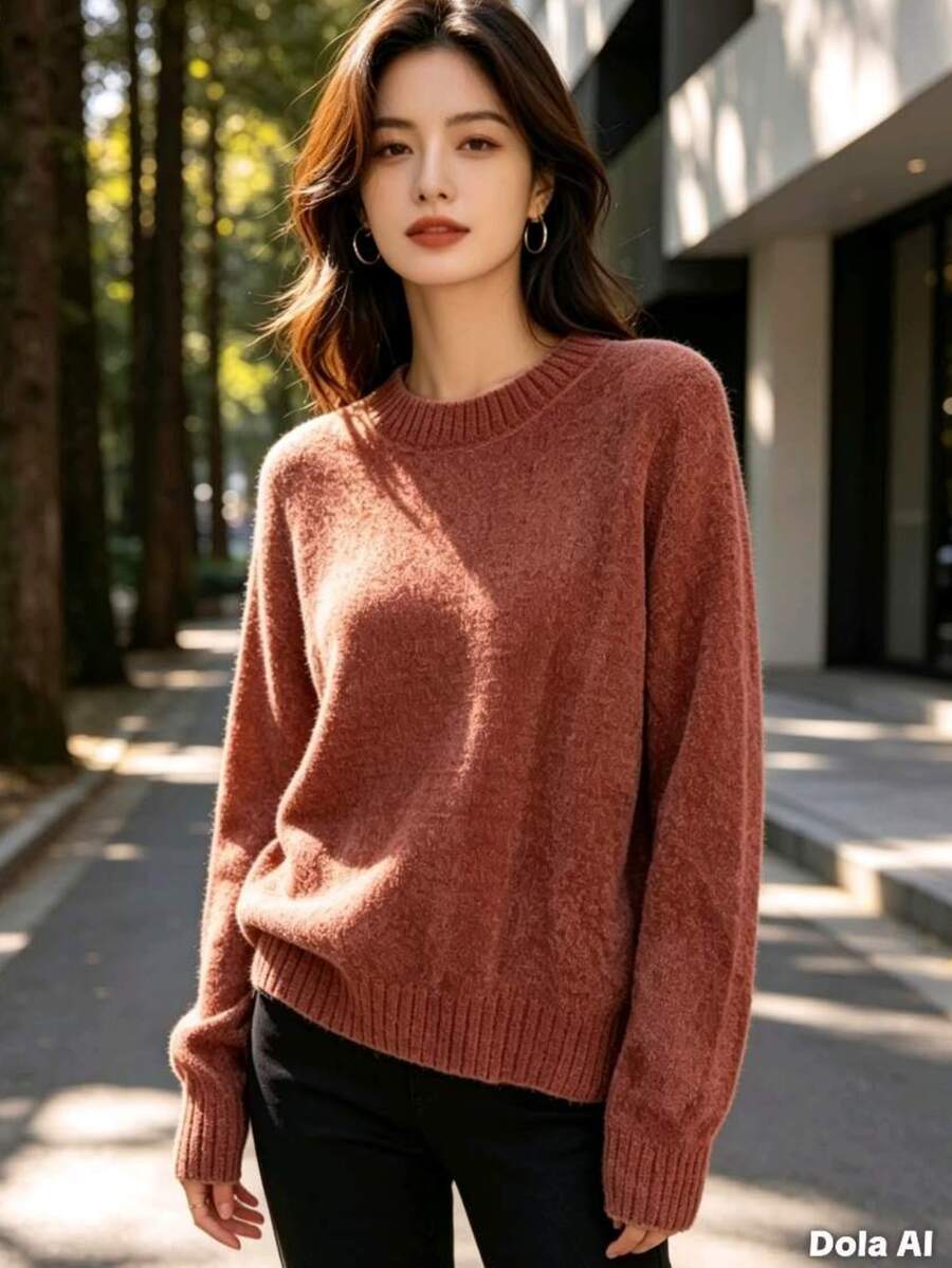 Women's Modal Turtleneck Sweater With Elastic - 棕色 - 查看 1