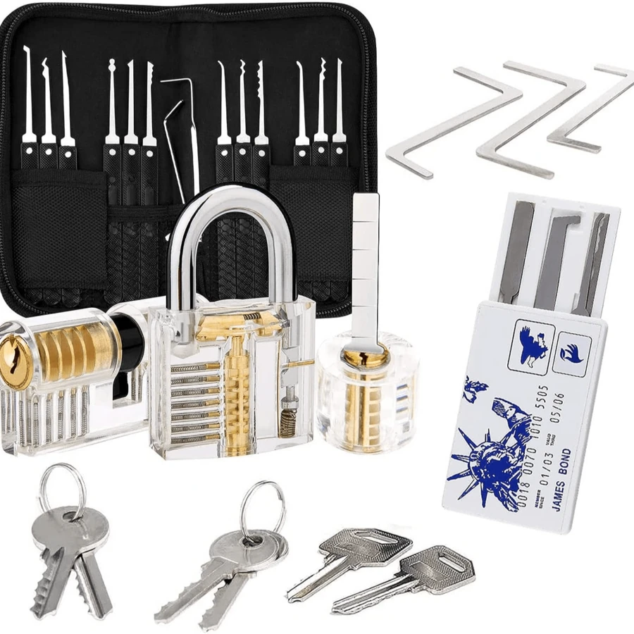 High Quality Locksmith Practice Set, Transparent Zipper Bag, Lockpicking Tools - A - View 1
