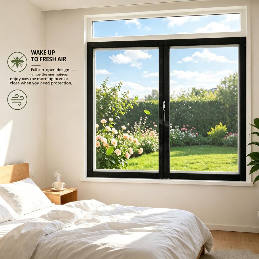 Pantalla de ventana con cremallera, diseño de malla transpirable, fácil de abrir y cerrar para aire fresco, instalación sin taladro, adecuada para dormitorio y sala de estar, bloquea insectos mientras disfrutas de la brisa matutina, pantalla de insectos duradera para el hogar - A - Ver 1