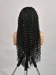 Peluca de encaje sin pegamento con rizado de Jerry, 13x4 13x6 4*4 5x5 200% de densidad, peluca de cabello largo de aspecto natural para principiantes, peluca de encaje HD sin pegamento de cabello humano mixto, peluca de cabello brasileño ondulado corto de 14 pulgadas, peluca sintética resistente al calor con encaje pre-cortado para mujeres - Natural y Negro - Ver 33