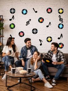 12pcs Retro Music Party Decorations, Music Note Paper Cutting And Vinyl Record Wall Decor, Suitable For 1950s-1970s And 1990s Disco Birthday Party, Classroom, School, Home, Music Concert Themed Decor - Note Record Set - View 6