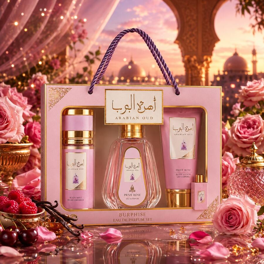 Lattafa مجموعة هدايا الورد الخاصة لسيدات "أميرات العرب" من بيرفايز - عطر إيدب 50 مل + عناية مرطبة معطرة 88 مل/88 جرام - عطر زهري حلو فاخر - رسم الزهر - مشاهدة 1