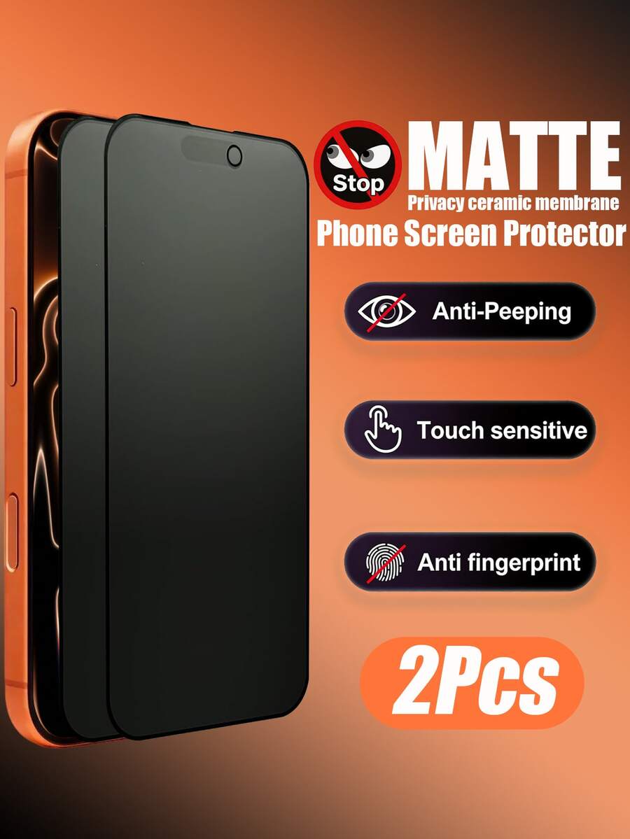 2pcs Matte Ceramic Tempered Glass Screen Protector, Anti-Fingerprint, Bubble-Free, Scratch-Resistant, Suitable For IPhone 13/14/15/16/17 Pro Max/Pro/16 Plus/16e/17 Air
