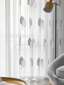 1pc Sheer White & Silver Floral Voile Curtain, Rod Pocket Design, Suitable For Decorating Bedrooms, Study Rooms, Living Rooms - Multicolor - View 9