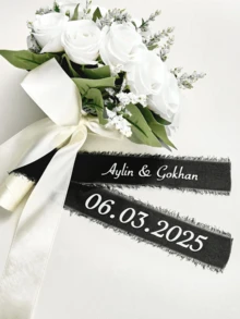 Personalized Bridal Bouquet Ribbon With Name, Wedding Toss Bouquet Ribbon, Wedding Decoration Gift, Bouquet Ribbon, White Personalized Bridal Bouquet Ribbon, Suitable For Fresh Flowers, Customized Text Ribbon, Tulle Wedding Flower Ribbon, Customizable Letter Ribbon, Wedding Souvenir, Personalized Bridal Bouquet Ribbon, Name Customized Tulle Wedding Ribbon, Customized Tulle Wedding Bouquet Ribbon - Multicolor - View 3
