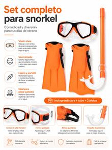 Elegante conjunto de snorkel con visión de alta definición para exploración submarina. Kit de máscara, snorkel y aletas para principiantes. Equipo de snorkel profesional a prueba de fugas para nadadores. Combo de máscara, snorkel y aletas con sello de silicona. Máscara de snorkel perfecta para vacaciones en la playa, snorkel, natación y surf. Conjuntos de snorkel, aletas de natación y juguetes acuáticos. - Amarillo - Ver 8