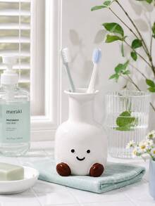 1 chiếc cốc đựng bàn chải đánh răng mặt cười dễ thương, phong cách Bắc Âu trang trí tủ phòng tắm, lưu trữ bàn chải đánh răng đáng yêu, cốc sắp xếp bàn trang điểm thanh lịch, phụ kiện phòng tắm tối giản, quà tặng trang trí nhà dễ thương - trắng - Xem 9
