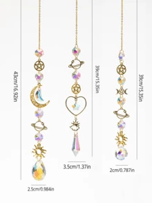3pcs Galaxy Star & Moon Crystal Hanging Decor, Outdoor Garden Solar Wind Chime - Color - View 8