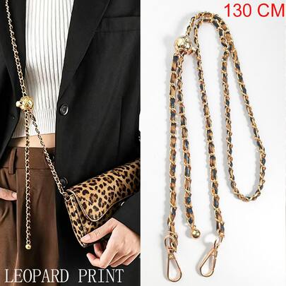1 dây đeo vai màu hồng dài 130cm có thể điều chỉnh, kèm dây xích vàng, khóa cài kim loại hình cầu, dây đeo chéo có thể tháo rời, thiết kế bền chắc, phù hợp cho các dự án tự làm ví, phụ kiện dây xích thay thế màu đen.