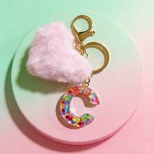 1 pieza Llavero con corazón de letra de resina beige y borla para mujer, accesorio creativo de estilo lindo como regalo para amigos - Rosa - Ver 29