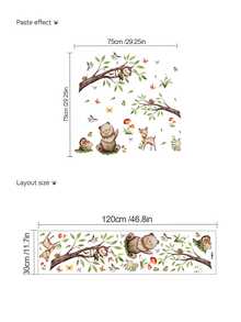 1pc Green Leaf & Branch Cute Animal Butterfly Bear Deer Wall Decal Sticker, Removable Bedroom Living Room Wall Decoration - 1PC - View 6