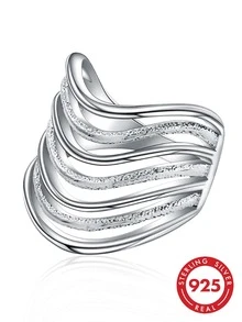 1 Piece S925 Sterling Silver Women's Personalized Multi-Layer Wavy Ring, Matte Textured Wide Design Quality Silver Jewelry, Suitable For Daily Wear, Commuting Matching, Holiday Gifts, Unique Gift For Girlfriend Or Best Friend, Gift Box - Silver - View 2