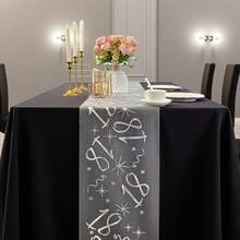 1pc Elegant Gold-Plated Birthday Decoration Table Runner, Suitable For 18th, 20th, 40th, 50th, 60th Birthday, Anniversary, Retirement Party Supplies, Happy Birthday Party Decor - Silver - View 13