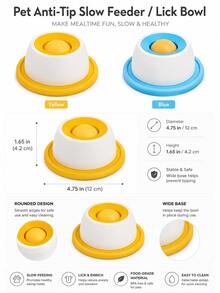 1pc Pet Anti-Tip Slow Feeder Lick Bowl For Dogs & Cats, Interactive Treat Puzzle Bowl With Center Ball, Puppy Keep Game Feed Puppy Toy For Slower Eating, Mental Stimulation & Enrichment Play, Stable Base Pet Feeding Dish For Wet Food, Puree & Snacks, Easy Clean Dog Toys, Dog Accesssories, Dog Stuff For Small Medium Dogs, Cats & Puppies, Puppy Keep Game For Home Daily Feeding, Yellow/Blue Optional - 彩色 - 查看 5