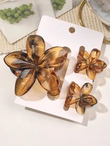 Bộ 3 chiếc kẹp tóc hình hoa sứ lớn nhỏ trong suốt bóng mượt, màu vàng hổ phách chuyển sắc, kiểu dáng bãi biển, nghỉ mát, mùa xuân hè, dùng để giữ nếp tóc mái bị gãy. - Hổ phách vàng - Xem 3