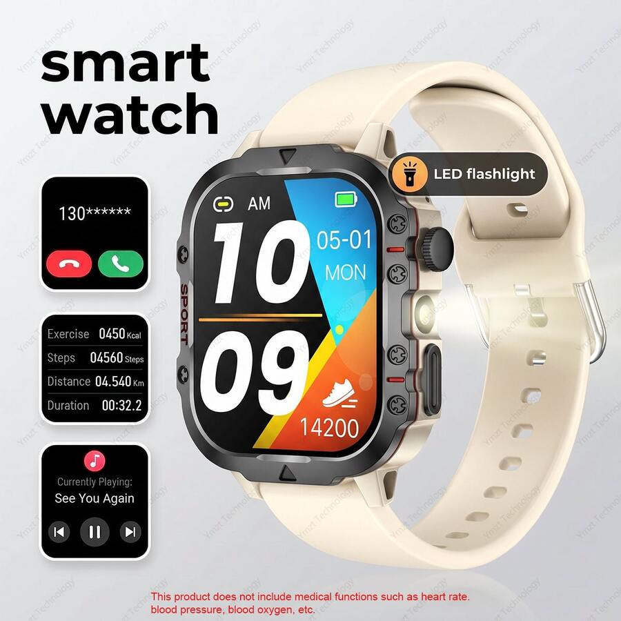 AQMWWG New Men's High-Definition Touchscreen Smartwatch: Wireless Calling // Multiple Sports Modes / Camera / Music, Alarm, Customizable Watch Face, LED Outdoor Light, Smart Connectivity, Ideal Gift For Friends And Family.