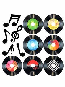 12pcs Retro Music Party Decorations, Music Note Paper Cutting And Vinyl Record Wall Decor, Suitable For 1950s-1970s And 1990s Disco Birthday Party, Classroom, School, Home, Music Concert Themed Decor - Note Record Set - View 1