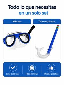 Elegante conjunto de snorkel con cristal templado antivaho para una visión clara. Máscara de buceo y tubo de snorkel con sello de silicona. Máscara de snorkel profesional a prueba de fugas para adultos. Kit de exploración subacuática / Respiración segura. Perfecto para vacaciones en la playa y conjuntos de snorkel. Gafas de natación. Juguetes acuáticos. - Azul - Ver 4