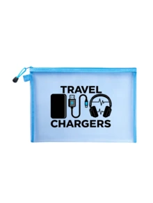 印有「Travel Charger」文字的網格化妝包，收據與線材收納袋，便攜式多功能收納包，化妝品包、保養品包、旅行必需品、宿舍用品、珠寶收納、唇彩與化妝品收納袋，適合商務人士與旅行者，實用便攜收納包，完美適用於旅行、辦公室與居家數位配件收納，推薦作為節日與生日禮物 - 彩色 - 查看 19