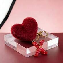 1 pieza Llavero de mujer con corazón de letra de resina beige y borla, llavero de estilo lindo, accesorio creativo como regalo para amigos - Borgoña 2 - Ver 10