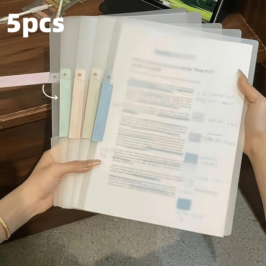 5組透明A4尺寸側開旋轉文件夾，防水防塵，適用於學校文件、辦公文件、美術紙、學校用品，簡約文件夾，履歷夾，大容量辦公用品，桌面收納，文件整理，辦公用品，桌面配件，教師教學用品，返校季，學習用品，貼紙簿，收納，文具，教師教室必需品