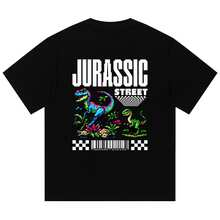 Boy Camiseta De Manga Corta De Estilo Retro Americano, Resistente, Unisex, Con Estampado De Dinosaurios JuráSicos. - Negro - Ver 12