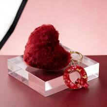 1 pieza Llavero de mujer con corazón de letra de resina beige y borla, llavero de estilo lindo, accesorio creativo como regalo para amigos - Borgoña 2 - Ver 24