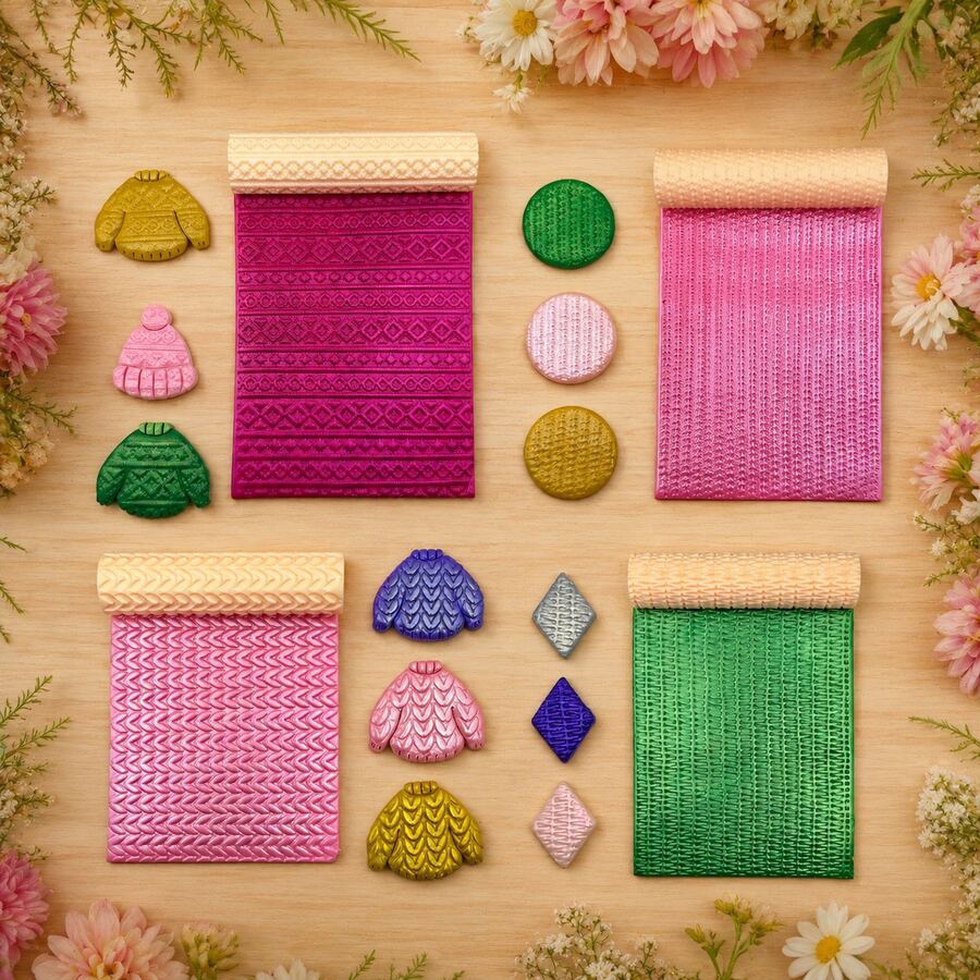 1pc Polymer Clay Mold With Knitting, Sweater And Fabric Texture Patterns, Suitable For DIY Earrings, Clay Jewelry, Pendants, Brooches, Ceramic Crafts, Handmade Accessories, Embossing And Texturing Tool - Orange - View 1