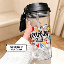 1/5 buah Gelas Plastik 500ml dengan Sedotan, Tali Pengikat, dan Tutup Anti Bocor, Gelas Kopi Es Transparan dengan Cetakan "Perlengkapan Guru", Apel, Penggaris, dan Pola ABC, Cocok untuk Penggunaan Sehari-hari, Hadiah Ideal untuk Guru di Hari Guru - Staf pengajar multiwarna - View 16