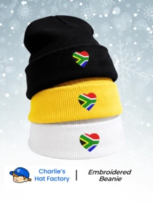 1顶南非国旗爱心刺绣针织帽，男女通用黑白毛绒翻边钩针帽，多种颜色可选，时尚运动骷髅帽，冬季保暖，户外旅行配件 - 南非-心 - 查看 4