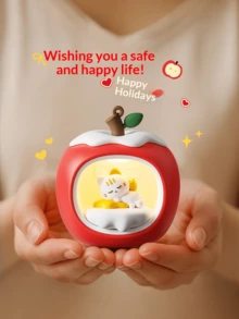 Cat Night Light With Tap Touch Control, 3 Brightness Levels, Warm Light Toddler Sleeping Lamp With Hanging Cord For Bedroom Living Room (Cat) - Apple - View 8