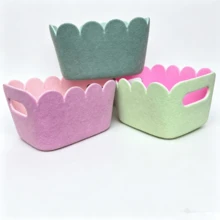 3pcs Felt Storage Baskets With Wavy Rim And Handles Cosmetics Miscellaneous Items Home Organization Decorative Container Bedroom Living Room Closet Fabric Basket Set - Multicolor - View 2