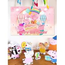 1pc Cartoon IP Theme Birthday Backdrop,P-Ig Character Print Birthday Party Banner,Fan Birthday Decoration Prop - Multicolor - View 3