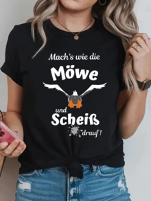 Gaviota en vuelo libre con mensaje motivador divertido que inspira a dejar atrás las preocupaciones y disfrutar la vida con actitud relajada camiseta de mujer casual moderna cómoda para uso diario - Negro - Ver 1