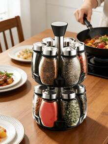Versatile 360° Rotating Spice Rack Organizer Space-Saving Thick 2-Tier Seasoning Carousel Stand For Culinary Lovers Solid Herb Condiment Holder Set Great For Kitchen Island With 12 Empty Jars Kitchen Organization And Storage Spice Racks - Multicolor - View 11
