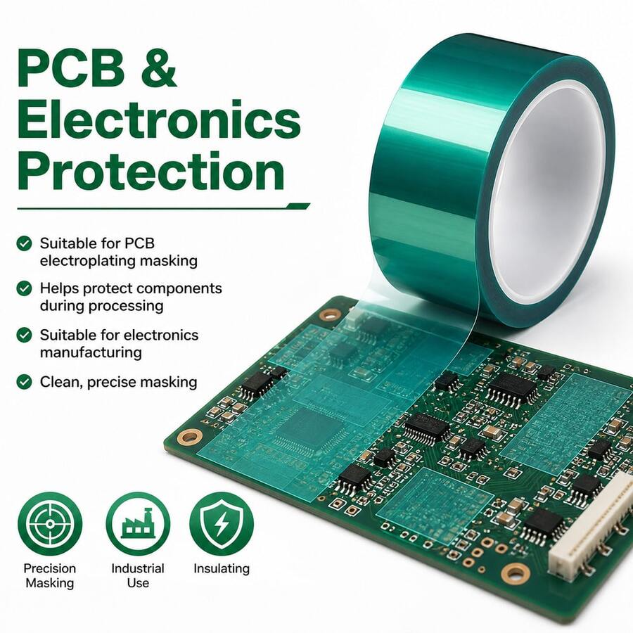 綠色PET耐高溫遮蔽膠帶，適用於PCB電鍍與塗層工業保護