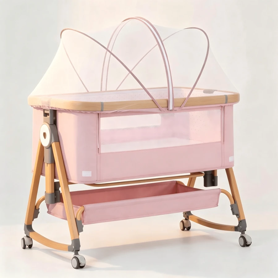 Cuna Colecho Multifuncional Para Bebé Y Mosquitero Y Ruedas Andadera para bebe Graduación preescolar Ropa para bebe de niña Sillon para bebe Alberca para niños - Rosa - Ver 1