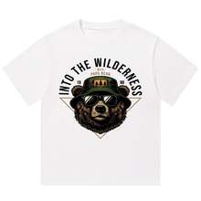 Boy Camiseta De Manga Corta Con Estampado De IlustracióN De Oso Ranger Para Hombres Y Parejas, Estilo Retro Americano, Corte Holgado Y Tejido Grueso - Blanco - Ver 1