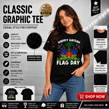 Camiseta Unisex 100% Algodón con la Bandera de Haití, Diseño Gráfico de la Bandera Nacional de Haití, Manga Corta para Hombres y Mujeres - Negro (Solo disponible en blanco y negro) - Ver 1