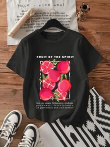 Gran conjunto de granadas rojas brillantes que simbolizan la abundancia y los valores del espíritu reflejando alegría bondad paciencia y amor profundo hacia todos camiseta de mujer casual moderna cómoda para uso diario - Negro - Ver 6