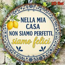 2D Flat Iron Wall Decor With Italian Home Quotes - Vintage Italian Kitchen, Dining Room, Living Room, Bedroom, Study - Lemon Theme With Italian Text - 20x20cm Round, Room Decor, Kitchen Decor, Retro Design, Pre-Drilled Holes, Style As Shown In Size Chart - Multicolor - View 6