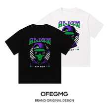Boy Camiseta Con Estampado De AlieníGena Estilo Hip-Hop Americano, Verano, Unisex, Para Parejas, Manga Corta, Holgada, Casual - Negro - Ver 6