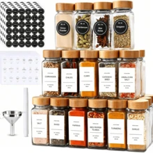 18/12/6pcs Glass Spice Jars With Bamboo Lids Set - Rust-Proof, Essential For Kitchen And Dining Table, Suitable For Halloween, Christmas Storage, And Kitchen Sugar Canisters - Multicolor - View 1